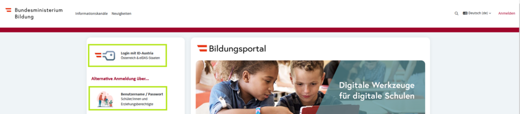 Anmeldung im Bildungsportal