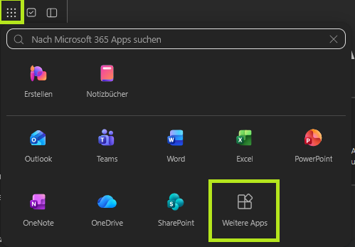 App-Starter mit „Weitere Apps“